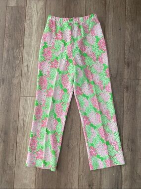 Vintage Lilly Pulitzer Bright Floral Print Pants - Pink & Lime Green